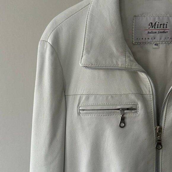 VINTAGE WHITE LEATHER ZIP UP MOTO JACKET - Picture 7 of 7
